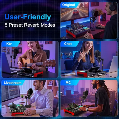 Vista 9 de Conjunto de micrófono de podcast con tarjeta de sonido en vivo y mezclador de audio, equipo de podcast con micrófono BM800 de 3.5mm para PC/YouTube