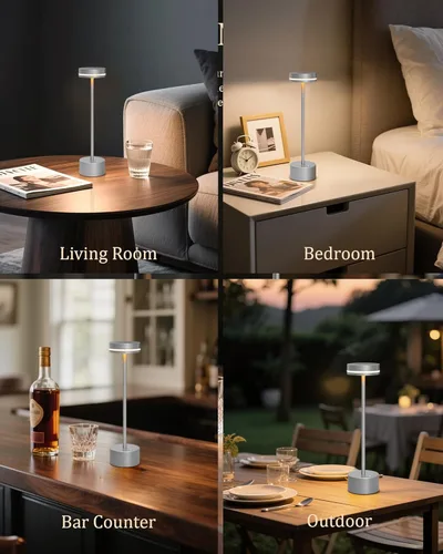 Vista 7 de Paquete de 2 lámparas de mesa LED inalámbricas recargables, lámpara de escritorio LED portátil de 5000 mAh, funciona con pilas, luz de mesa