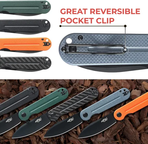 Vista 38 de Firebird Ganzo FH922PT-BK EDC Navaja de bolsillo plegable con filo de navaja, acero inoxidable D2, hoja negra, mango G10 con clip, cuchillo