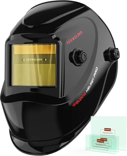 YESWELDER - Careta de soldar con oscurecimiento automático, bloqueo luz azul, color real 1/1/1/1, alimentación solar y 2 sensores de arco, sombra
