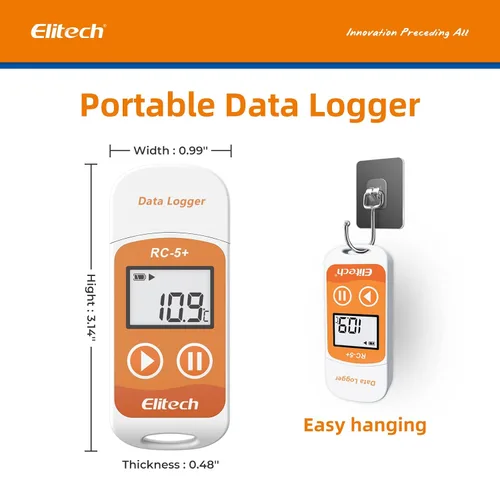 Vista 4 de Elitech RC-5+ Registrador de datos de temperatura USB PDF digital, grabador reutilizable, termómetro para refrigerador, 32000 puntos de alta