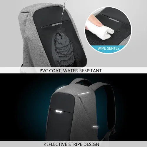 Vista 6 de Mochila de viaje antirrobo portátil, mochila para laptop con puerto de carga USB., Gris oscuro
