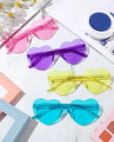 Vista 6 de Colzzy 16 Pair Heart Shaped Sunglasses Bulk Witch Birthday Party Sunglasses Candy Color Eyewear for Party Women