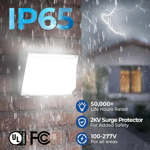 Vista 6 de CINOTON Paquete de luz LED conmutable de pared de 120 W/100 W/60 W con sensor de atardecer a amanecer, 3CCT 5000K/4000K/3000K, [100-277V] IP65