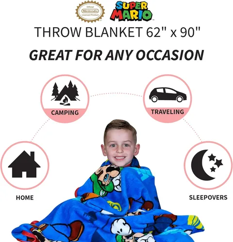 Vista 3 de Franco - Manta de felpa supersuave para niños, 62 x 90 pulgadas, Super Mario, AB0518