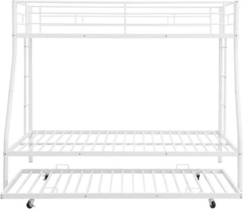 Vista 6 de Twin Over Full Metal Bunk Bed with Trundle, Heavy Duty Bunk Beds Frame with 2 Side Ladders and Safety Guard Rails,Triple Metal Bunk Bed Frame, No
