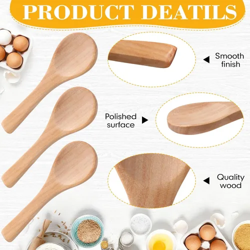 Vista 3 de Boao 24 cucharas pequeñas de madera, 3.5 pulgadas de largo, mini cucharas pequeñas de madera natural para tarros, crema de azúcar, especias de miel