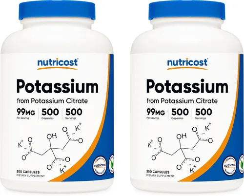 Nutricost Citrato de potasio 99 mg, 500 cápsulas (2 botellas)