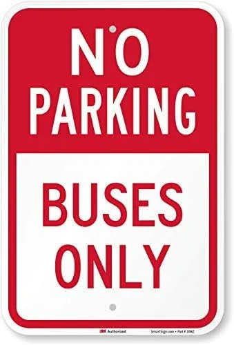 SmartSign - K-5443-HI-12x18 "No Parking - Buses Only" Letrero | 12" x 18" 3M Aluminio Reflectante de Alta Intensidad Rojo sobre Blanco