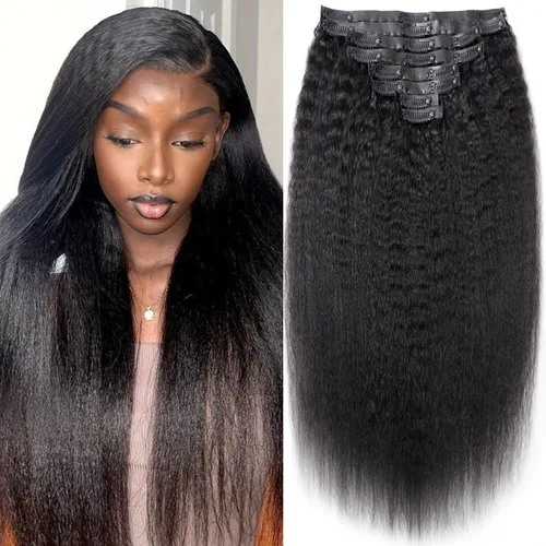 Vista 55 de Extensiones de cabello con clip de 12 pulgadas, rizado birmano, negro natural, extensiones de cabello con clip rizado birmano, cabello humano real