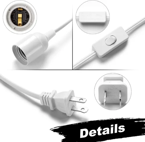 Vista 3 de Cable de luz colgante con portalámparas, extensión UL de 12 pies cable de luz colgante con portalámparas E26, interruptor de encendido/apagado