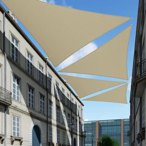 Vista 19 de Tang toldo de sol, velas de sombra 180GSM HDPE Equilateral Triángulo Permeable Toldo estándar comercial personalizable, Beige
