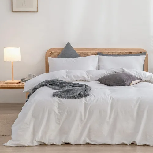 Vista 36 de BESTOUCH Juego de funda de edredón 100 % algodón lavado, tacto súper suave, cómodo, elegante, ligero, juego de ropa de cama de 2 piezas, color gris