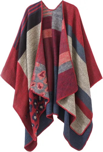 Vista 127 de Urban CoCo Poncho de colores para mujer, chal con frente abierto, color en bloques