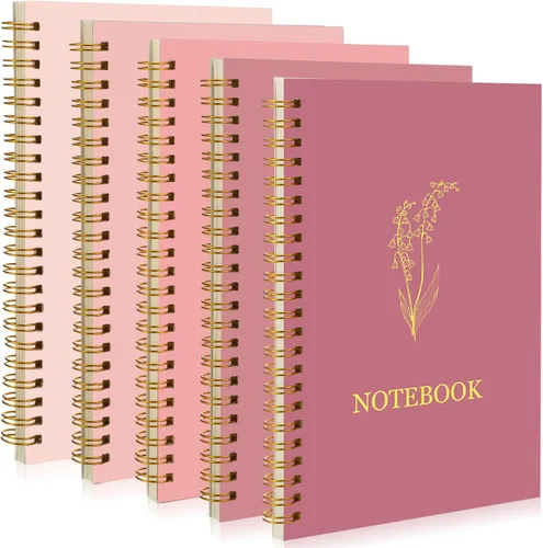 Vista 9 de Gueevin 5 Pack Spiral Notebook Aesthetic School Supplies A5 Wide Ruled 160 Pages/ 80 Sheets Cute Notebook for Work Students School Office Floral