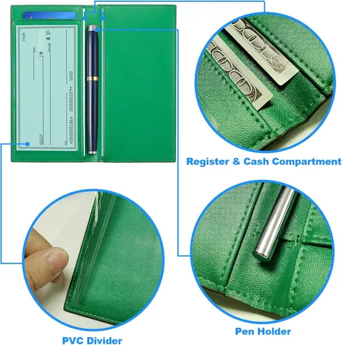 Vista 5 de Casmonal Vegan Leather Checkbook Cover For Men & Women Checkbook Holder Wallet RFID Blocking