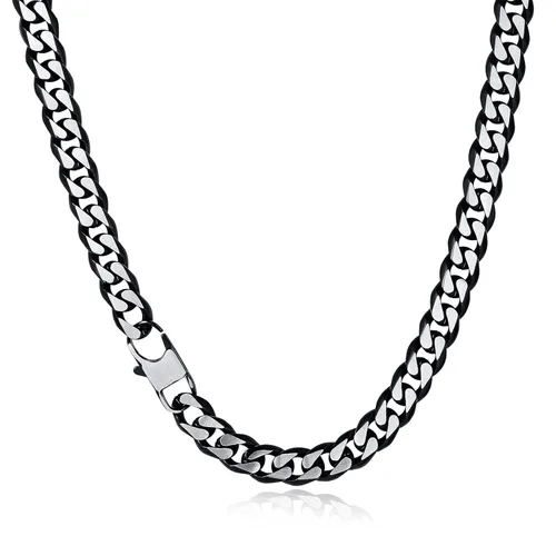 BAMIKI Cuban Link Chain Necklace for Men, 10MM Diamond-Cut Stainless Steel Mens Cuban Link Chain 202224 Inch Black-Silver Two Tone Necklace for Boys
