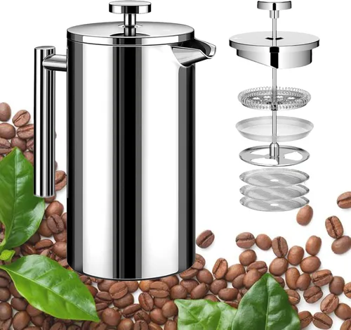 Vista 16 de Cafetera grande de prensa francesa de 50 oz (1.5L), prensa de té aislada de doble pared de acero inoxidable 304 para acampar, hacer senderismo