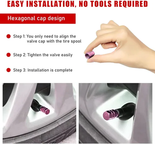 Vista 5 de Ziciner 8 tapas de vástago de válvula de neumático de automóvil, cubiertas de válvula de rueda de aleación de aluminio con junta tórica de goma