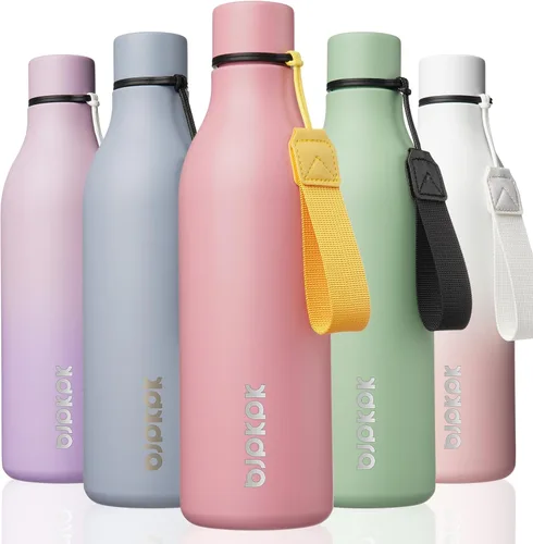 Vista 58 de BJPKPK - Botellas de agua aisladas, botella de agua de metal de acero inoxidable de 25 oz con correa, jarras, tazas, frascos libres de BPA a prueba