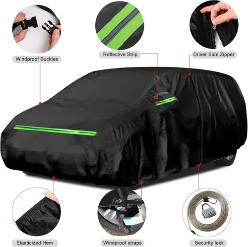 Vista 3 de Funda impermeable de repuesto para Toyota Sienna Minivan 2003-2023, 6 capas para todo tipo de clima, con puerta con cremallera y bandas resistentes
