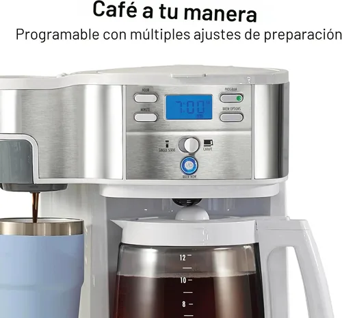 Vista 8 de Hamilton Beach Cafetera Brewer de 2 vías, olla de un solo servicio y 12 tazas, acero inoxidable (49980A), jarra Negro/ acero inoxidable