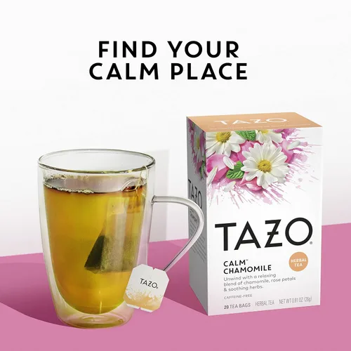 Vista 4 de Tazo Bolsas de té de manzanilla Calm para una deliciosa bebida de té relajante, té de hierbas sin cafeína, 20