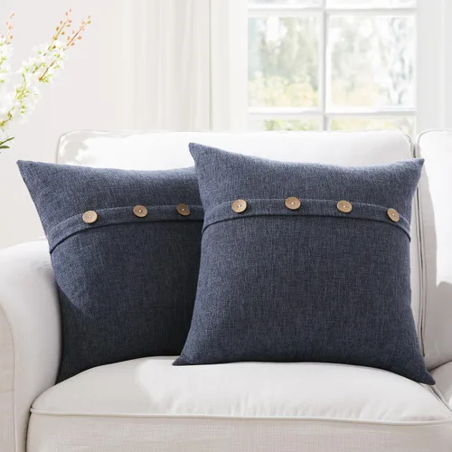 Vista 26 de Meekio Juego de 2 Fundas de Almohada Verde Aqua de 16 x 16 Fundas de Almohada de Lino con Botones de Coco Decoración de Granja Regalos