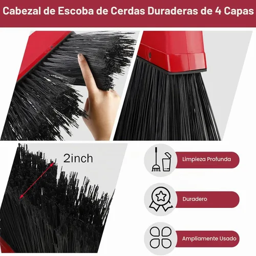 Vista 4 de 8 escobas para exteriores para limpieza de suelos de 54 pulgadas, escoba comercial resistente, mango largo, escobas angulares para barredora Negro