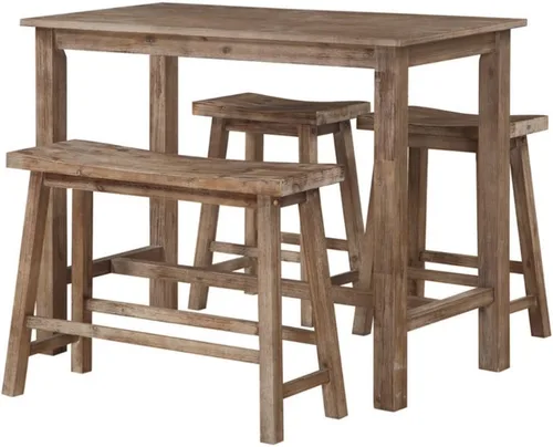 Boraam Sonoma - Juego de mesa de pub de 4 piezas, 36 x 47.25 x 23.75 pulgadas, cepillo de alambre de madera de granero