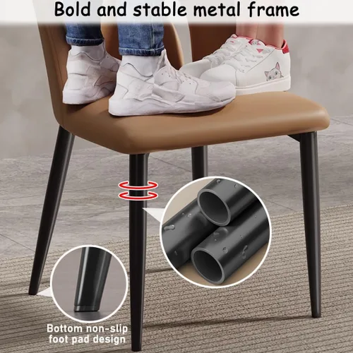 Vista 6 de YVYKFZD Leather Dining Chairs, Kitchen Chairs Set with Curved Back, Upholstered Dining Room Chair, Armless Comfy Side Chair, for Living Room, Dark