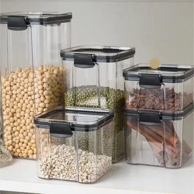 Vista 2 de S&M - Juego de 5 recipientes herméticos para almacenamiento de alimentos con tapas para organización de cocina y despensa, recipientes de plástico