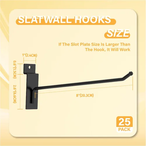 Vista 3 de Ganchos Slatwall negros de 8 pulgadas, 25 piezas, accesorios de pared de listones resistentes, colgador de herramientas de pared de listones