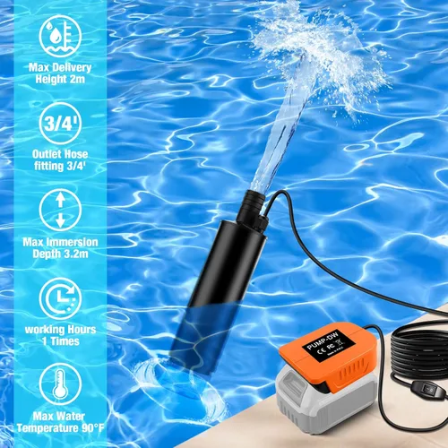 Vista 7 de 635GPH Water Pump For DeWalt 18V/20V Battery Powered Submersible Sump Pump