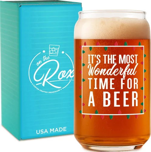 On The Rox El momento más maravilloso para una cerveza: rojo, verde y blanco, vaso de 16 onzas, ideal para hombres y mujeres, vaso divertido (más