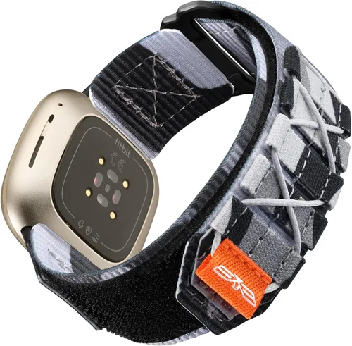 Vista 16 de Bandletic Bandas tácticas resistentes compatibles con Fitbit Versa 4 bandas/Versa 3/Sense 2/Sense, correas deportivas de nailon militar suave y Gris