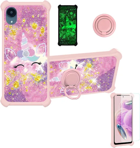 Vista 57 de jioeuinly Funda compatible con Oukitel P1 Pro con protector de pantalla de vidrio templado, policarbonato duro + silicona suave, soporte de anillo