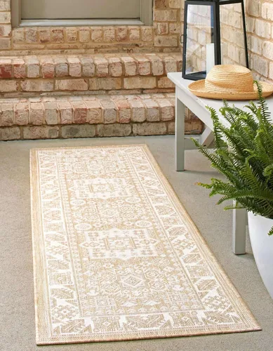 Vista 194 de Unique Loom Outdoor Aztec Collection Alfombra de área, Chalca (7 pies 10 pulgadas, cuadrada, azul/marfil)