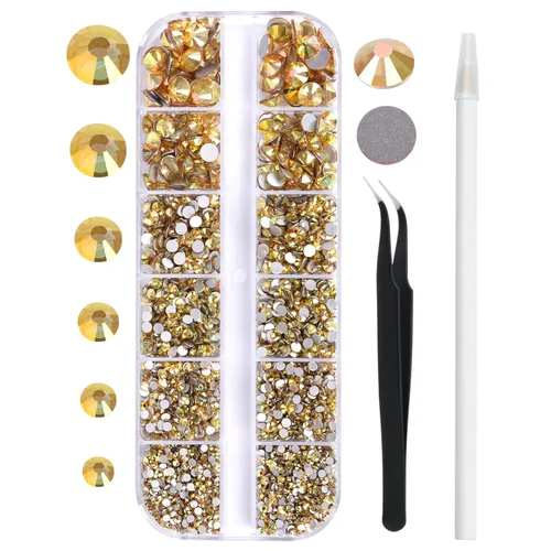 Vista 15 de 3820 diamantes de imitación para arte de uñas, cristales de cristal de 6 tamaños (ss6-ss30), gemas para uñas con parte trasera plana