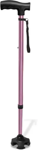 Vista 9 de Bastón ajustable para mujer, bastón telescópico de 10 niveles de altura con base giratoria antideslizante de 4 puntas, correa de muñeca, ayuda