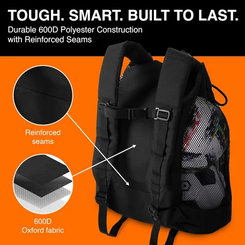 Vista 4 de Fitdom Mochila de equipaje de malla resistente pequeña para equipos con correa de hombro ajustable para entrenador. 2 compartimentos de diferentes