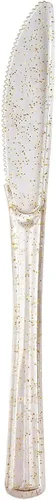 Vista 6 de Efavormart - Paquete de 100 cuchillos clásicos de plástico resistente con purpurina dorada transparente de 7 pulgadas, utensilios desechables