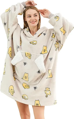 Vista 11 de Ramees - Manta portátil con capucha, sudadera de forro polar Sherpa de gran tamaño con mangas y bolsillos