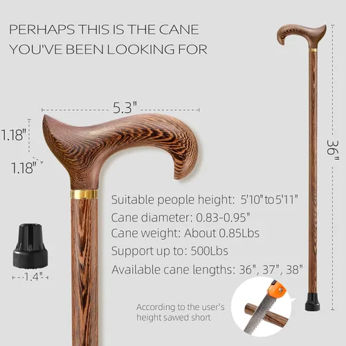 Vista 6 de Bastón para caminar, disponible en varias pulgadas, soporte de bastón de madera de hasta 500 libras, adecuado para bastón de madera elegante
