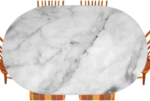 Vista 13 de Mantel ajustable elástico ovalado de mármol, diseño regular de piedra nostálgica, para decoración de mesa de cocina y comedor, picnic al aire libre