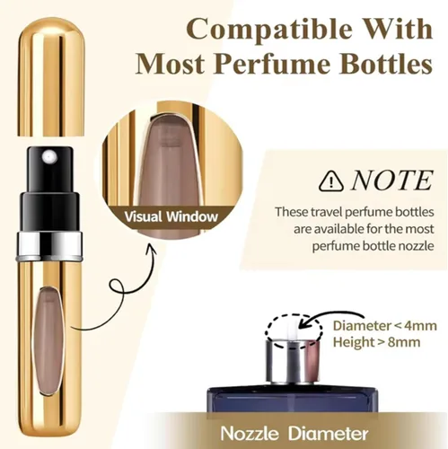 Vista 2 de Atomizador de perfume recargable de 0.2 fl oz botella de spray portátil de niebla fina (plata/negro/oro) - Contenedor de cosméticos de viaje a