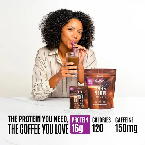 Vista 4 de CLICK Proteína de Café, Proteína y Café Real Todo en Uno, Bebida Nutricional de Reemplazo de Comida, Sabor Mocha, 23 Vitaminas Esenciales, Café