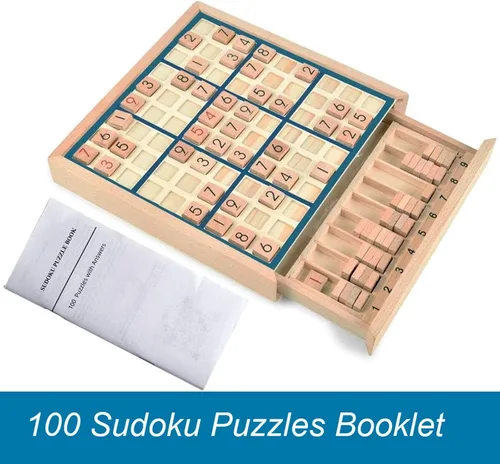 Vista 3 de BOHS Juego de Mesa de Sudoku de Madera con Cajón - con 100 Libros de Sudoku para Adultos - Juguetes de Mesa para el Cerebro