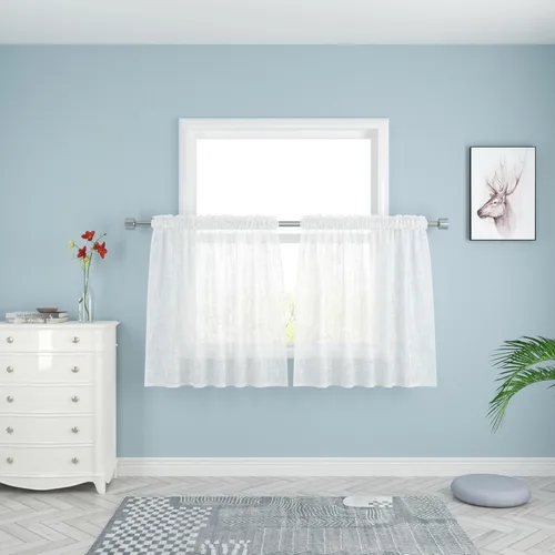 Vista 10 de UPOPO Paneles de Cortina Beige Pequeños Cortinas Transparentes de Gasa de 16 Pulgadas de Largo Cortinas de Cocina de Voile con Textura de Lino