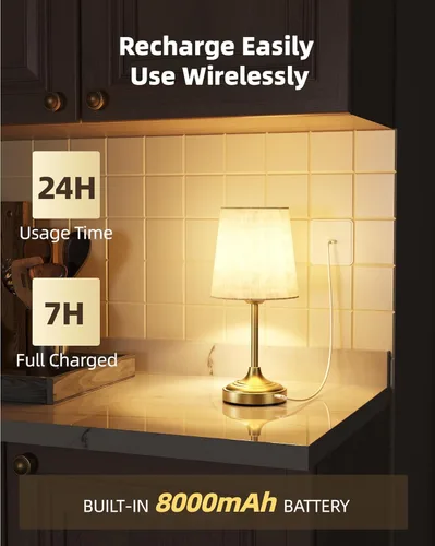 Vista 3 de Lámpara de mesa inalámbrica, 8000 mAh, luz ambiental, regulable, control táctil, 2700 K, pequeña, portátil, LED, inalámbrica, recargable, sin cable